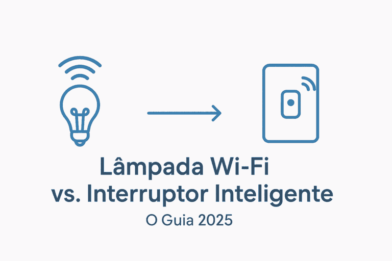 Comparativo lado a lado: Lâmpada inteligente colorida vs Interruptor touch de parede para casa inteligente.